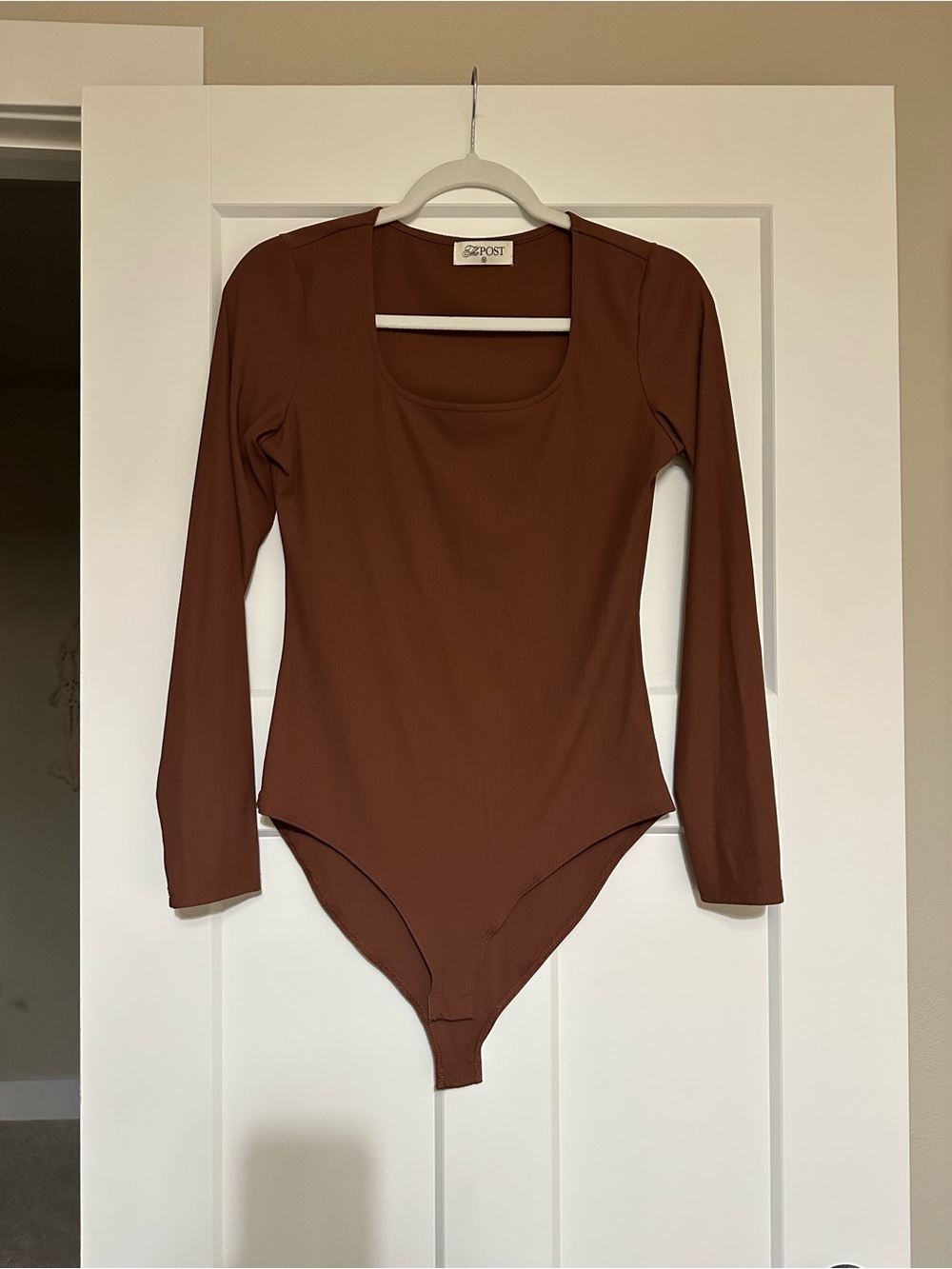 Rust Long-Sleeve Scoop Neck Bodysuit